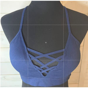 Two Stretch Bras Real Blue Criss Cross & Danskin Black Bandeau Size M